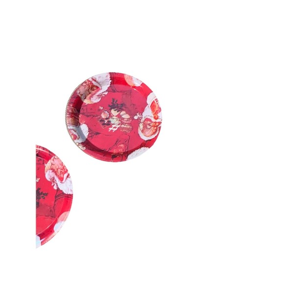 Vtg Set of 5 Holiday Christmas Metal Tin Coasters Snowman Santa 3.25 Inches - Picture 4 of 6